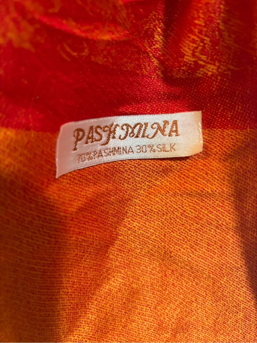 Orange Paisley Fringed Scarf Pashmina cashmere and Silk